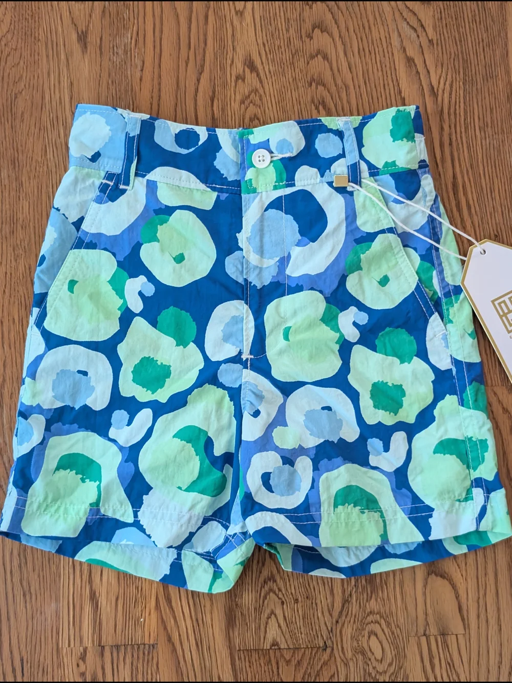 Emily McCarthy Blue Green Sea Glass Cheetah Print Boys Swim Trunks Shorts